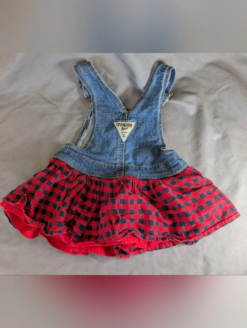 OshKosh B'gosh Denim Overall Skirt with Red & Black Plaid